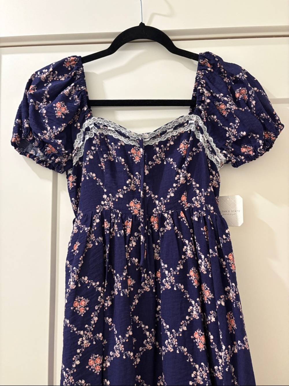NWT [Altar'd State] Azura Mini Floral Puff Sleeve Lace Trim Dress Women’s XXS - Picture 6 of 14